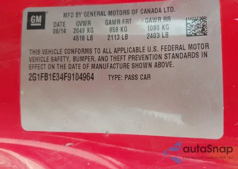 2015 Chevrolet Camaro 2Ls из США, поврежденный, VIN 2G1FB1E34F9104964